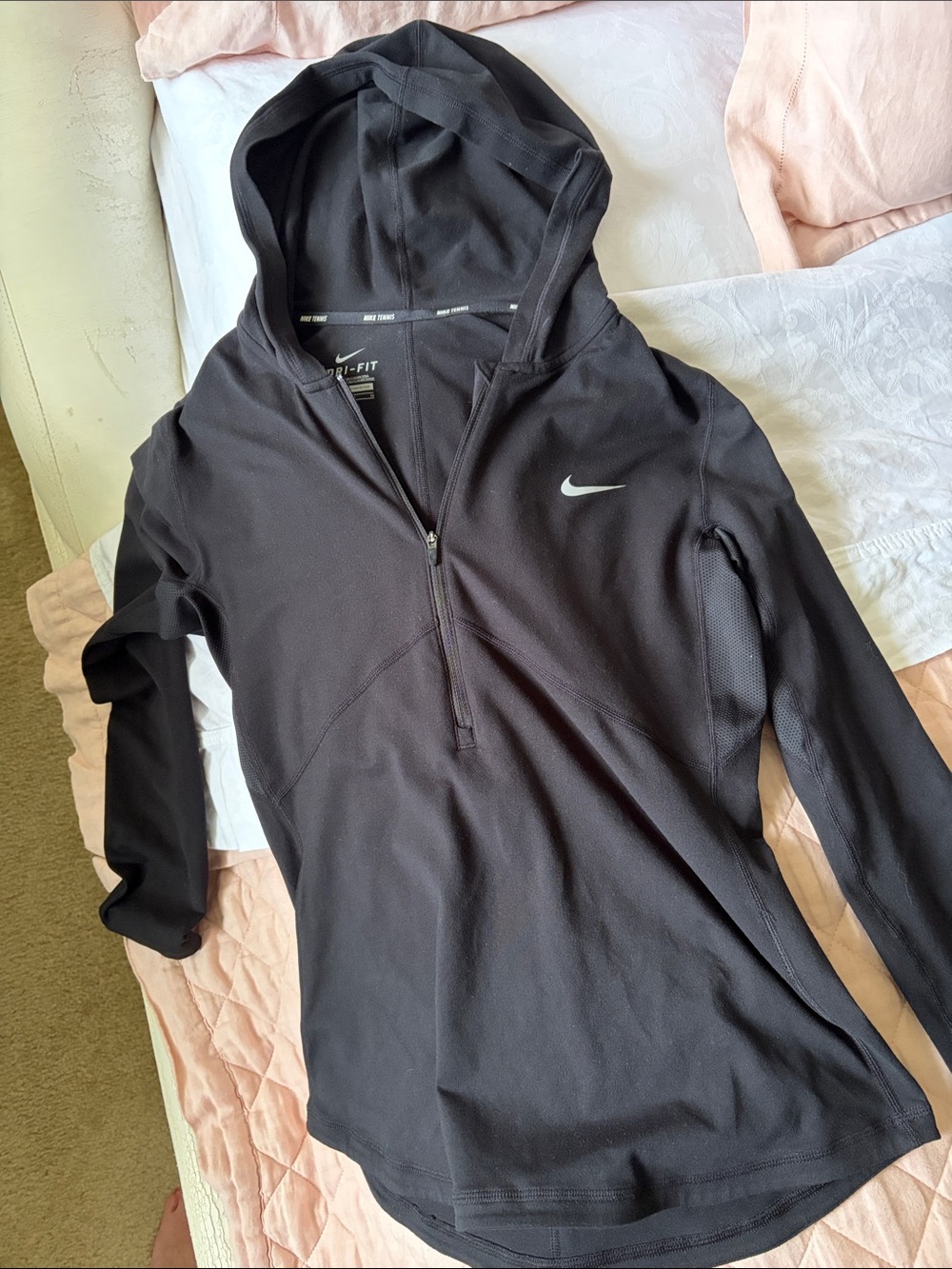 Women's black Nike Tennis hooded athletic top